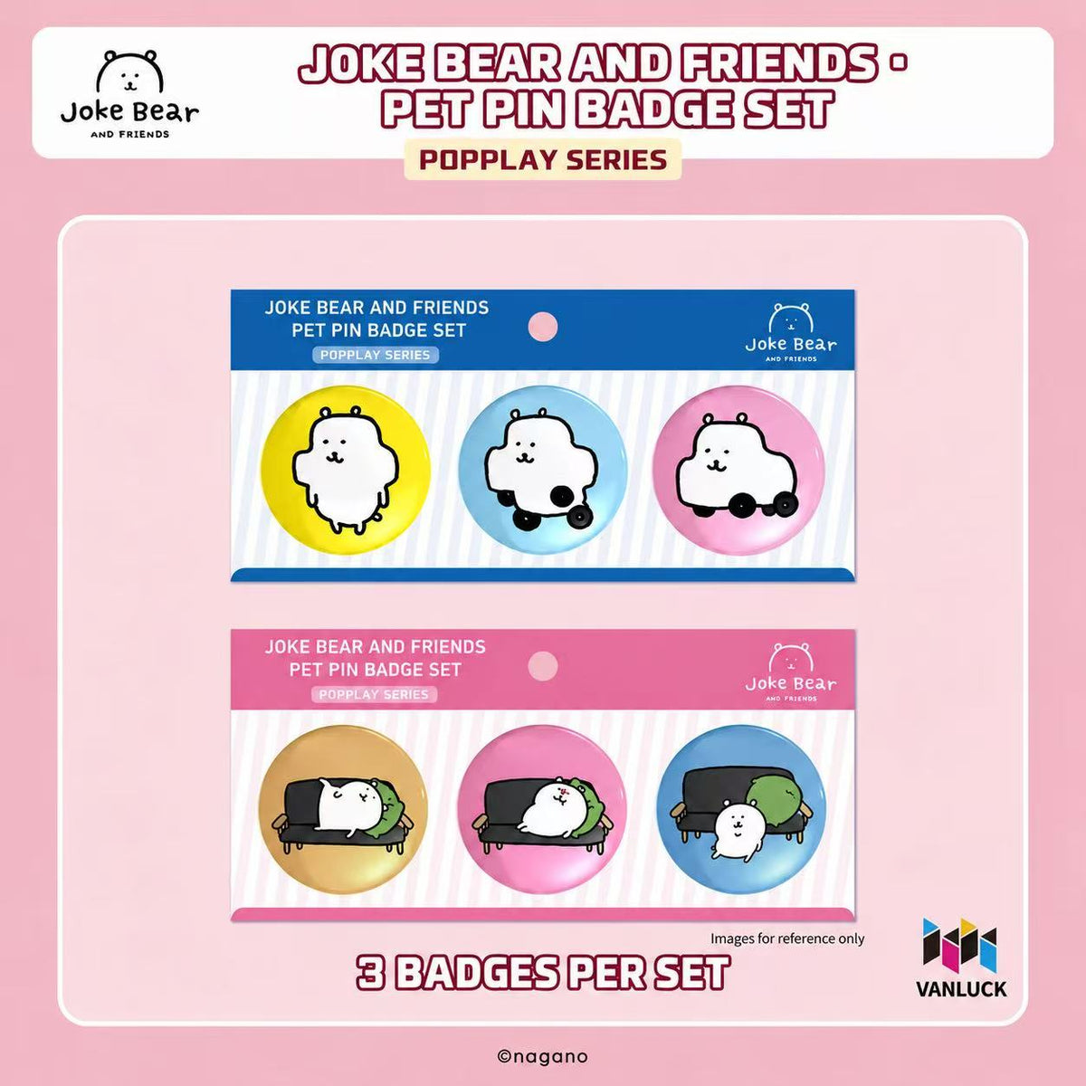 Joke Bear And Friends Series PET Badge 4 Sets