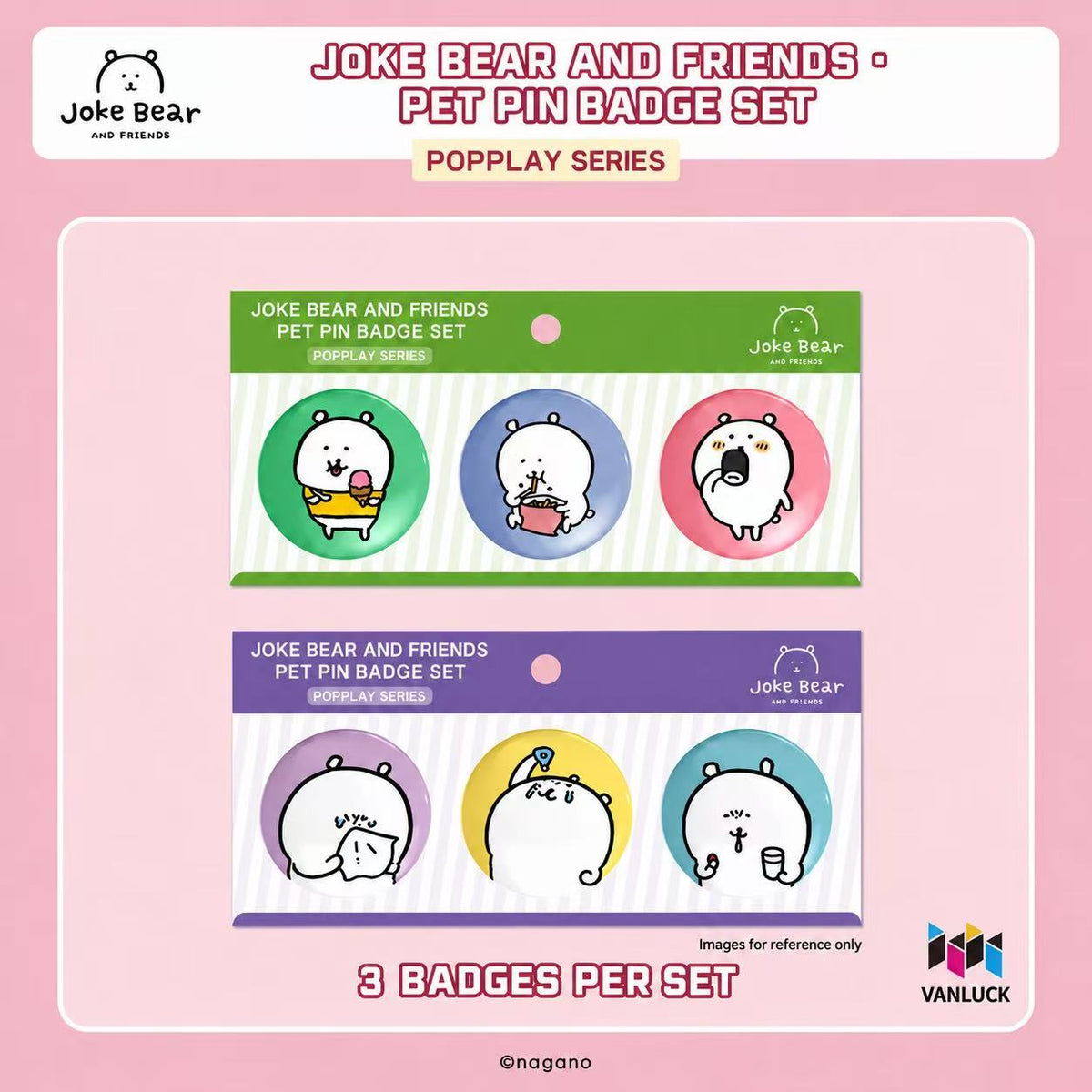 Joke Bear And Friends Series PET Badge 4 Sets